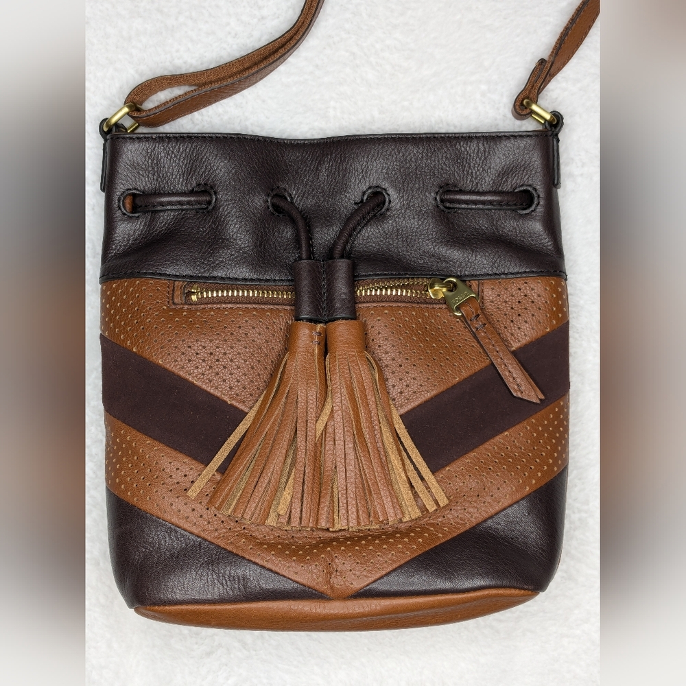 Fossil Brown and Tan Leather Crossbody Bag